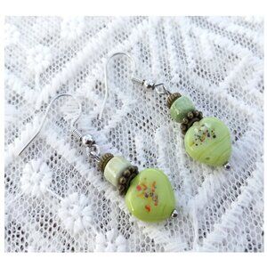 Apple Green Hearts Beaded Earrings